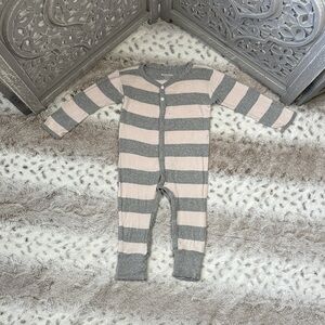 Burt’s Bees Baby pink gray striped footie pajamas girls 6-9 months preppy pastel